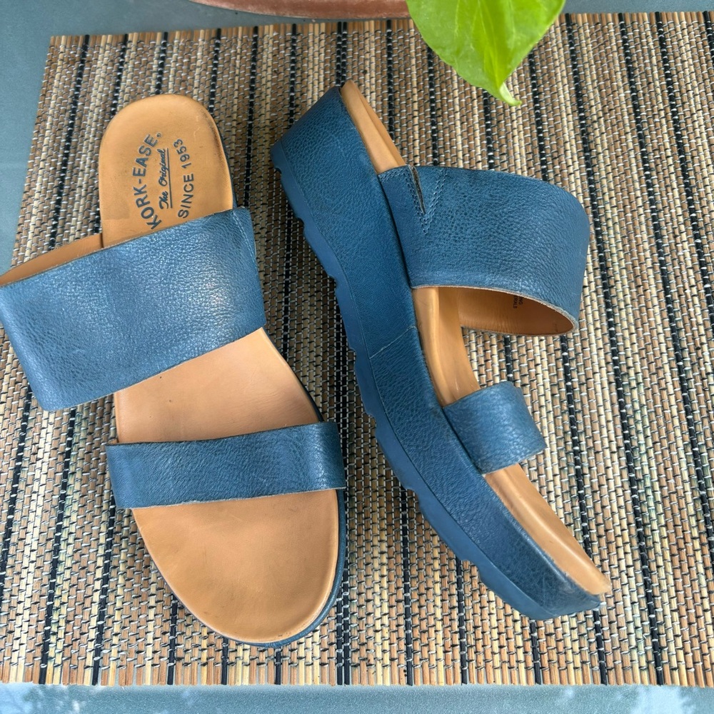 Kork- Ease Two Strap Leather Wedge Sandals EUC